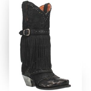 Dan Post Bed Of Roses Leather Boots DP4047-BLACK-FRINGE Size 6.5 LNC